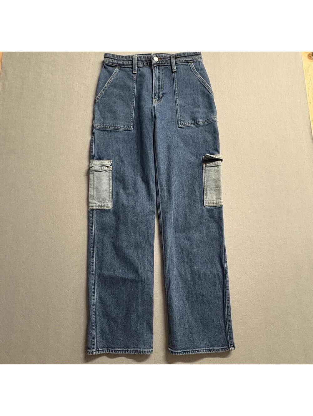 Y2K Wide Leg Cargo Jeans Hollister Dad Jean W28 Fits Like 28x30 Denim